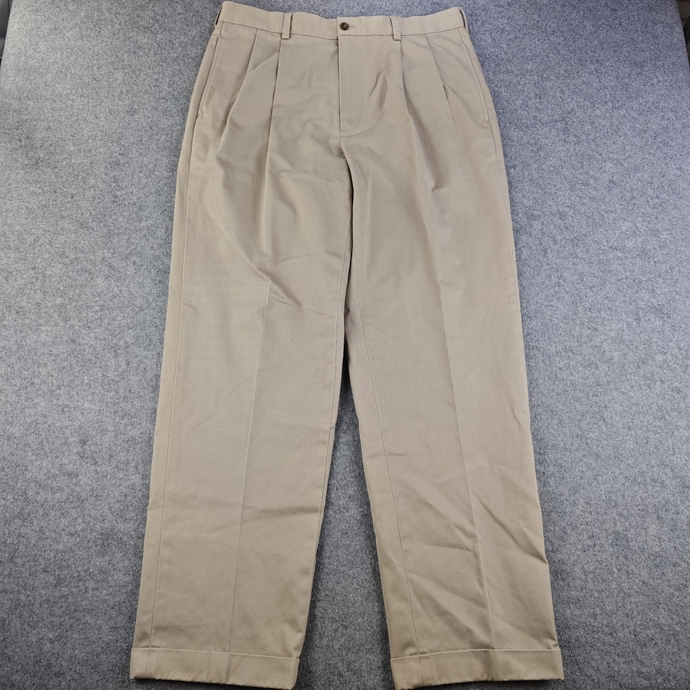 Brooks Brothers Advantage Chino Elliott Pants Mens 35x32 Beige Pleated Cuffed